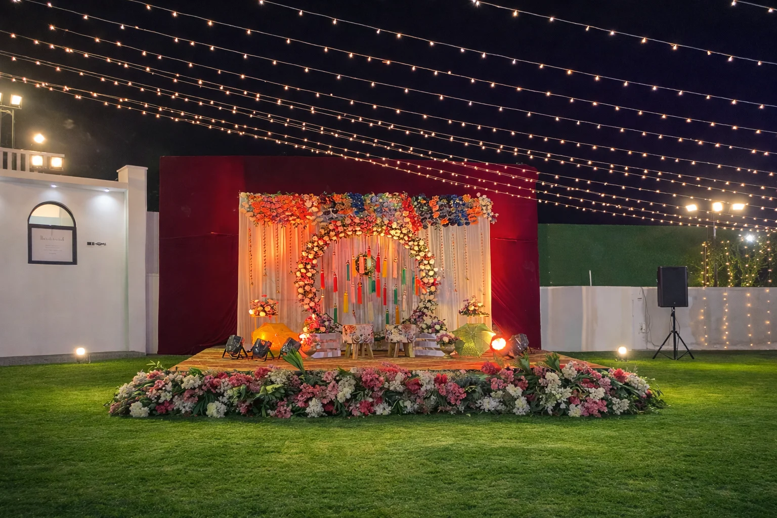 Open-air celebration décor supplied by Clubex
